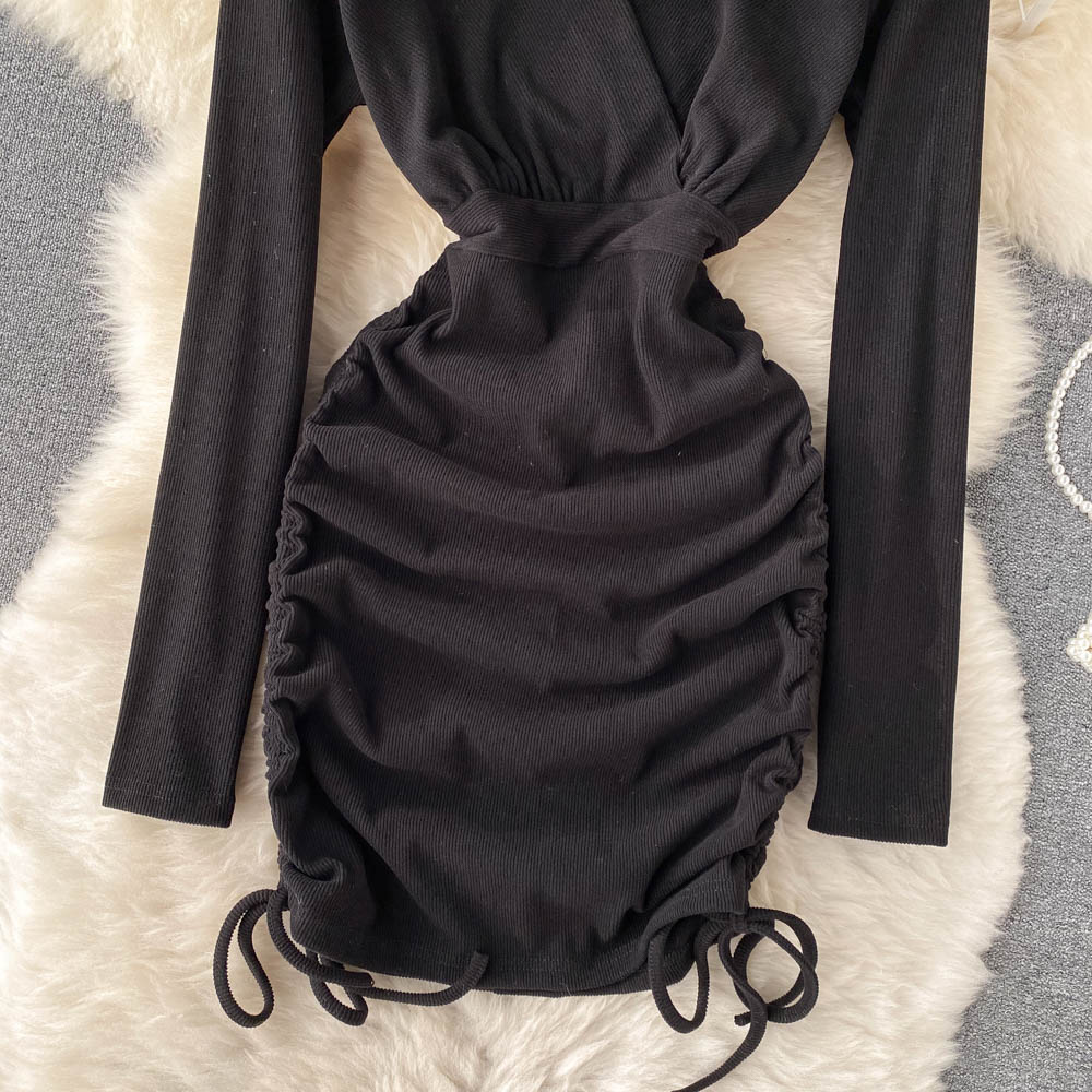Sexy V-Neck Drawstring Dress Fashion Dress 10815