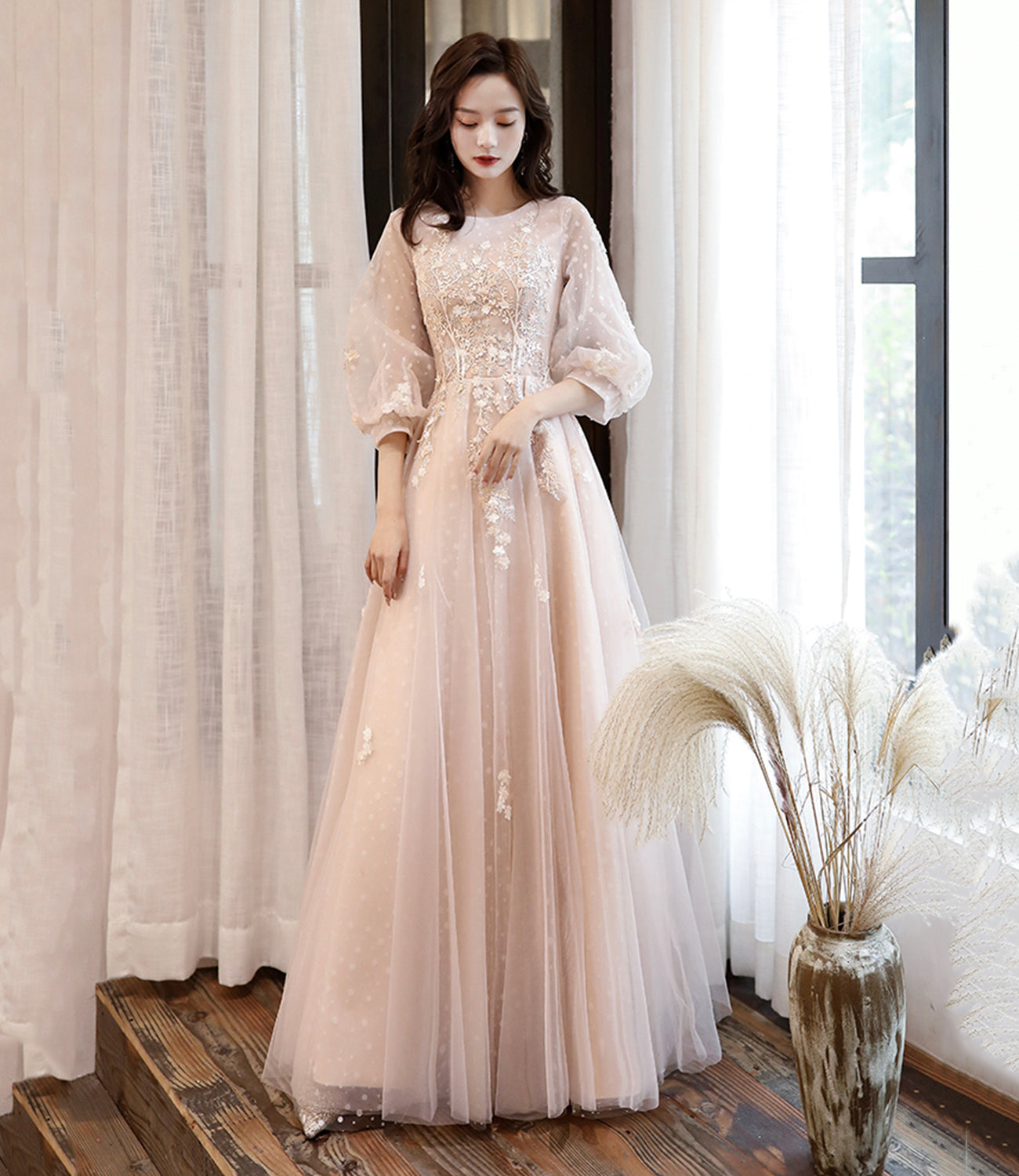 Schwarzes langes Ballkleid aus Tüllspitze A-Linie Abendkleid 10460