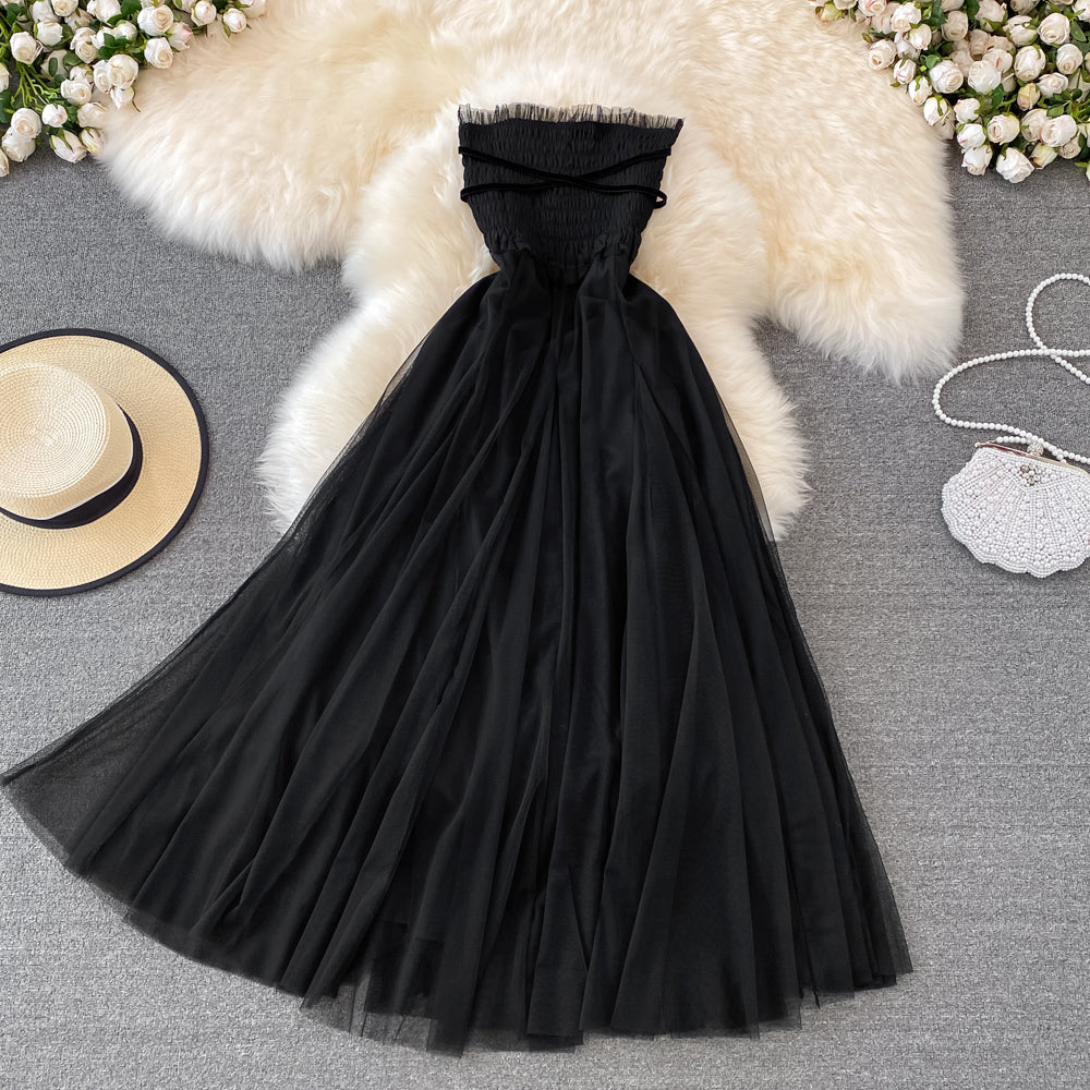 Black Tulle Off Shoulder Dress Fashion Girl Dress 10755
