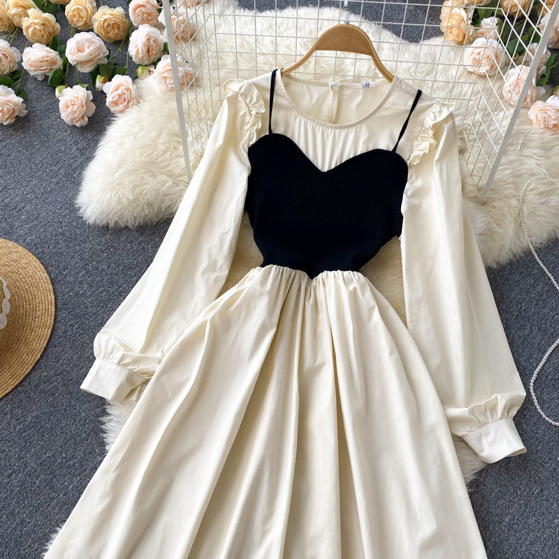 Robe trapèze mignonne à manches longues Robe trapèze tendance 10666