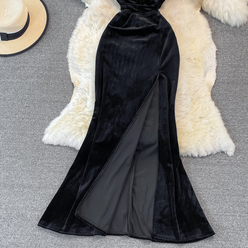 Sexy langes Samtkleid Modekleid 10935