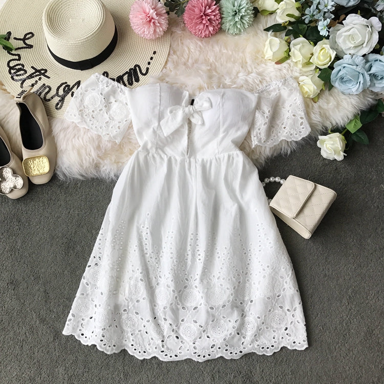 Off shoulder embroidered backless Strapless high waist solid dress 3726