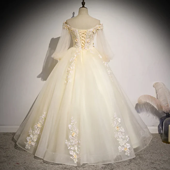 Schönes Elfenbein Tüll Long Sleeves Floral Sweet 16 Kleid, Party Kleider Abendkleid gh922