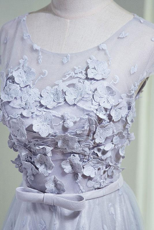 Grau A-Linie Tüll Langes Ballkleid, Partykleid Graues Brautjungfernkleid gh427