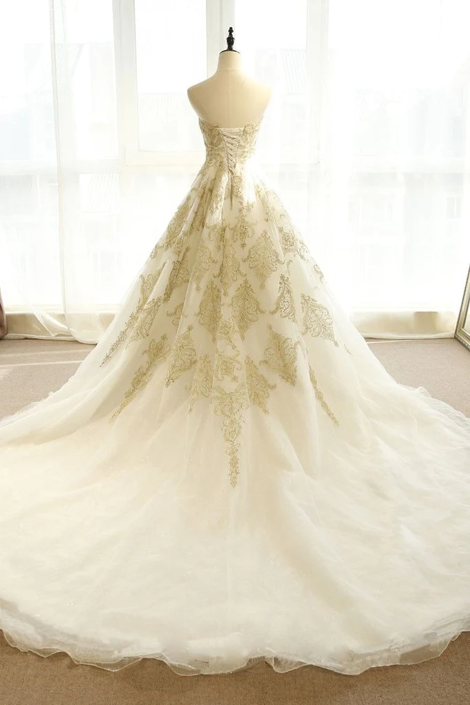 Bezauberndes Elfenbein-Tüll-langes Hochzeitskleid mit Spitze, A-Linie Tüll-Abschlussballkleid Partykleid gh82