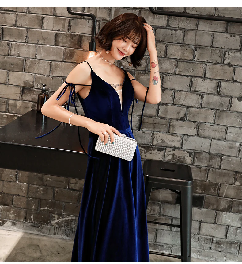 Schönes Samt-Partykleid, Träger-langes Abendkleid gh312