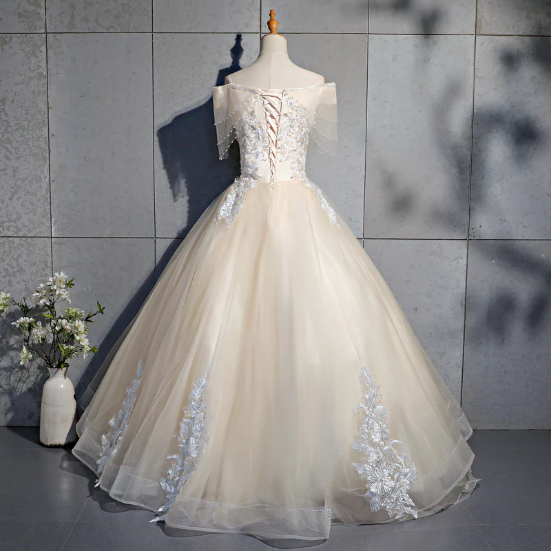 Schönes Tüll-langes Schatz-Champane-Bonbon-16-Kleid, langes formelles Kleid gh311