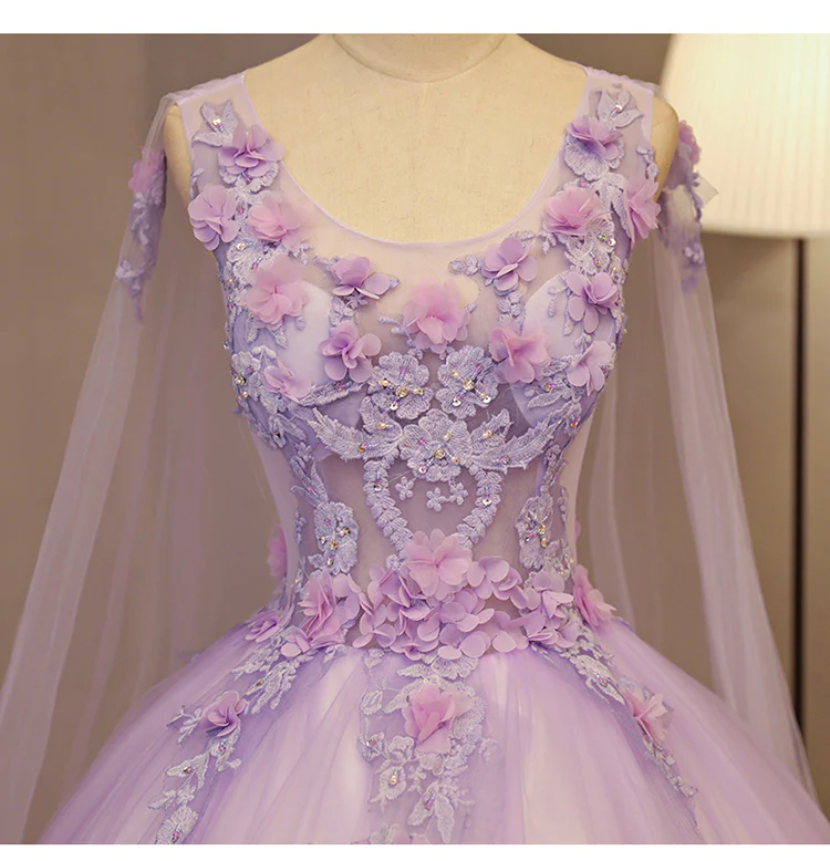 Charmante robe de bal longue en tulle à fleurs lavande, robes Sweet 16 gh380