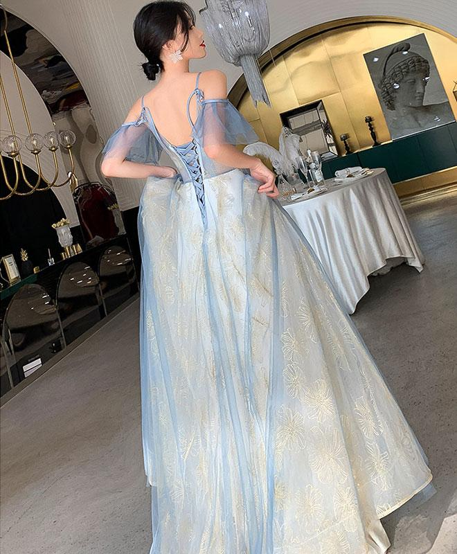 Charmante robe de bal longue en dentelle bleu clair à décolleté en V, robe de soirée formelle trapèze gh204