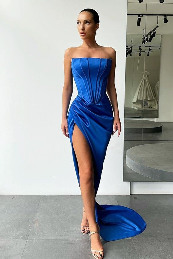 Strapless Long Prom Dress Split Evening Party Gowns gh616