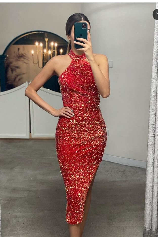 Elegantes Halfter-Meerjungfrau-Abschlussball-Pailletten-Kleid Online gh738