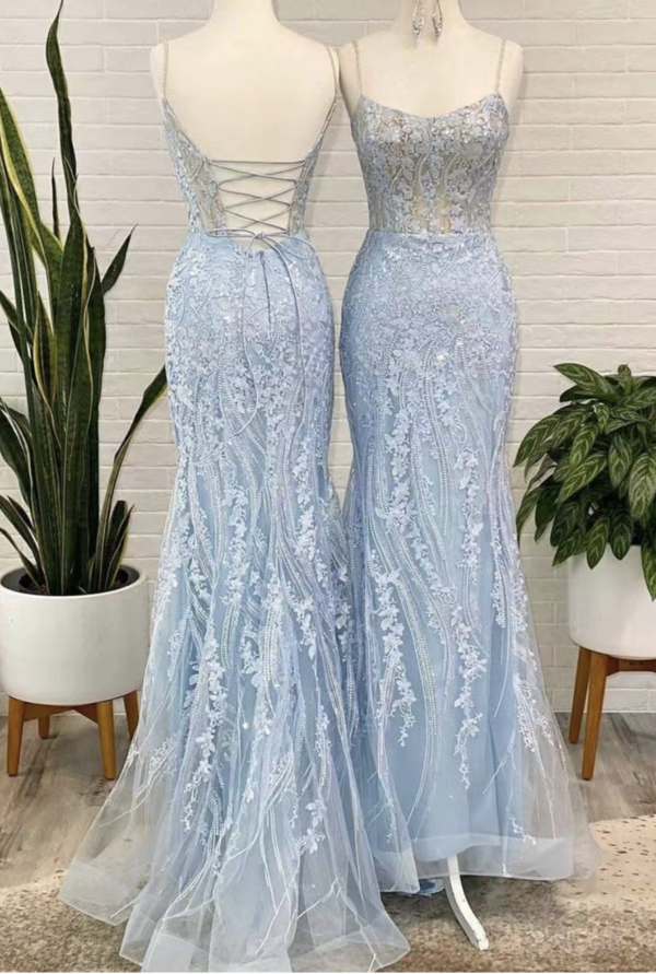 Elegante himmelblaue Ballkleider mit Applikationen Spitze gh2296
