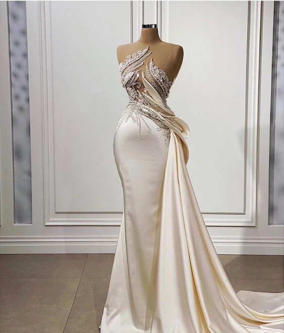 Champagner Farbe Wunderschöne exquisite Perlen lange elegante Abendkleid sexy formale Ballkleid Partykleid gh2177