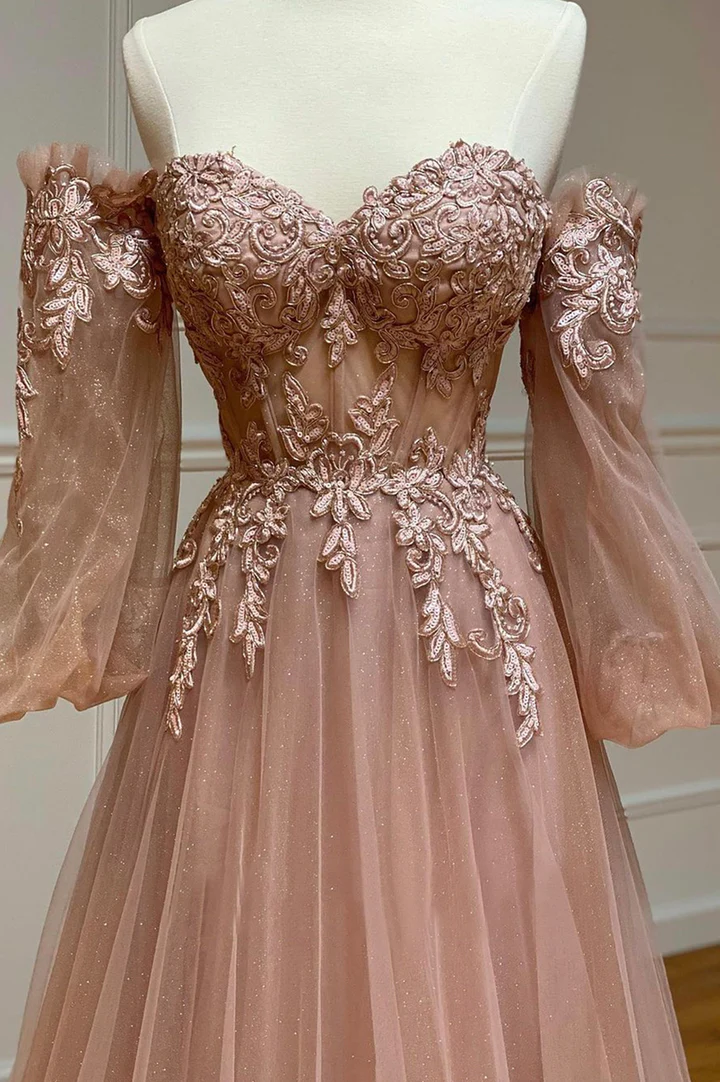 Stylish tulle lace long prom dress A line evening gown gh2347