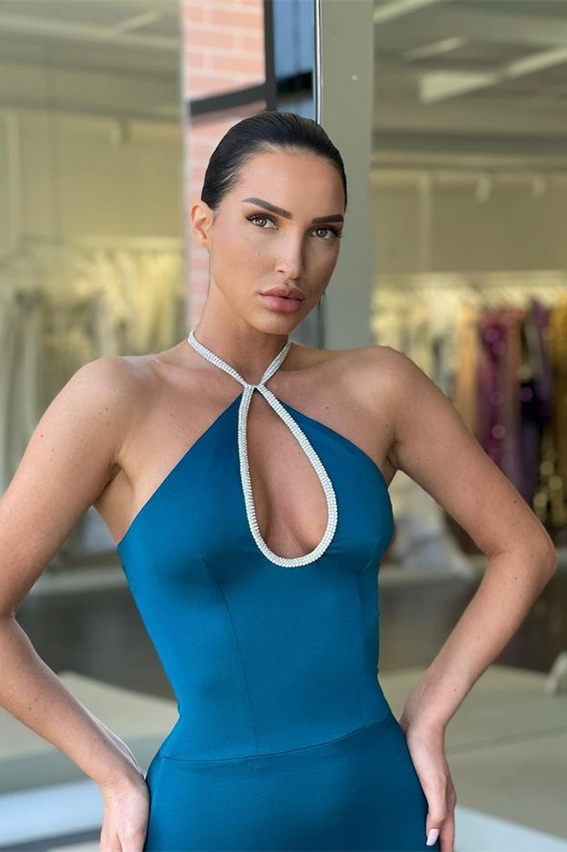 Gorgeous Halter Sleeveless Mermaid Evening Dress Long Keyhole Online gh2046