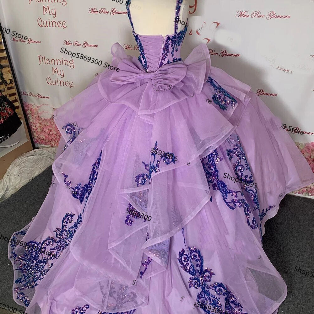 Lavendelfarbenes, luxuriöses, langes Quinceanera-Kleid mit Pailletten und Perlen, Ballkleid, Abendkleid mit herzförmigem Ausschnitt und Rüschen, Sweet 16, gh2021
