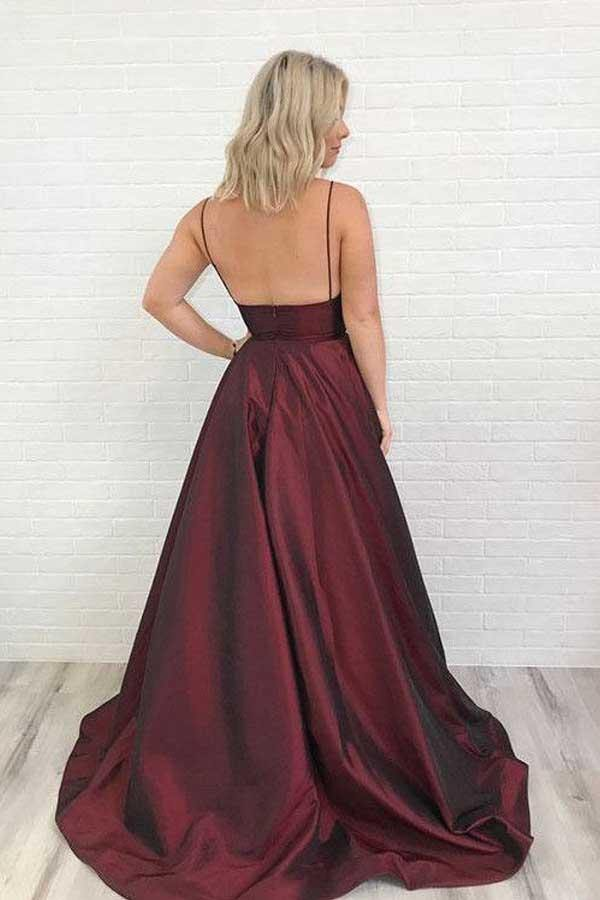 Sherry Charmantes Satin-Abschlussballkleid Burgunder-Abschlussballkleid V-Ausschnitt Abschlussballkleid gh2014