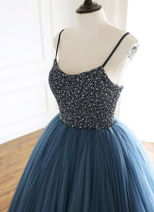 Bezaubernde Tüll-Spaghetti-Träger wulstige Pailletten-formale Abschlussball-Kleider, elegante Abend-formale Kleider gh2263