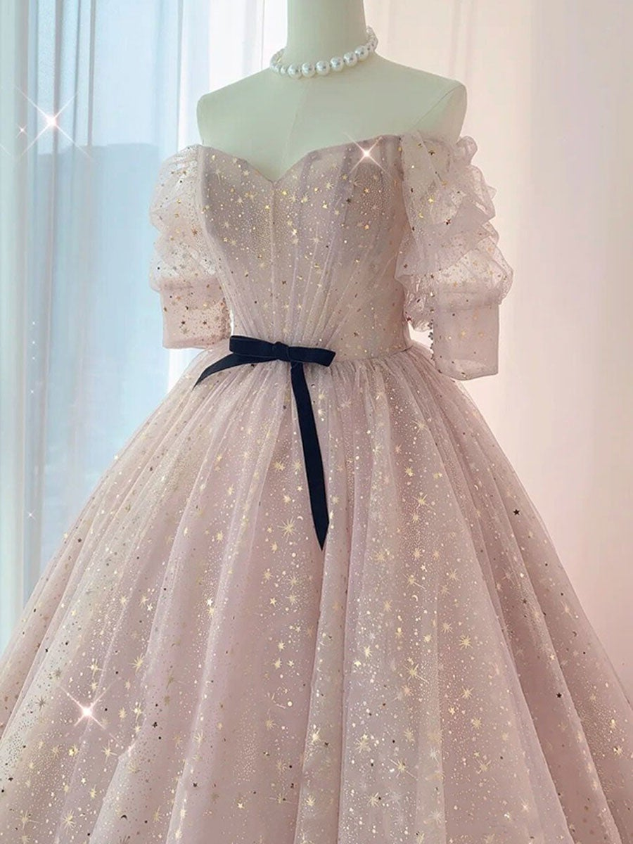 Robe de bal longue en tulle champagne, robe de soirée longue en tulle gh2260