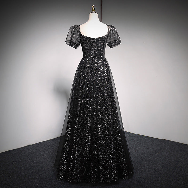 Robe de soirée longue en tulle bleu avec ligne A 10018