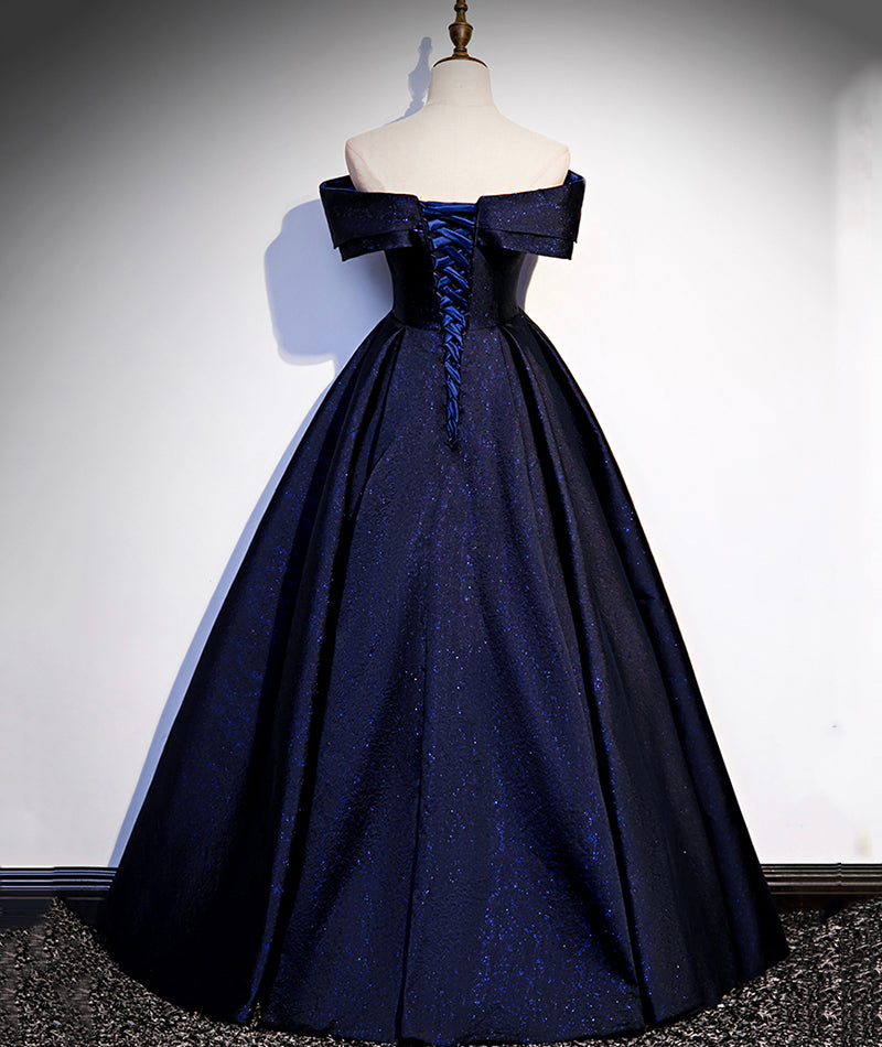 Blaues, glänzendes, elegantes, langes Satin-Ballkleid, Abendkleid, formelles Kleid 8551