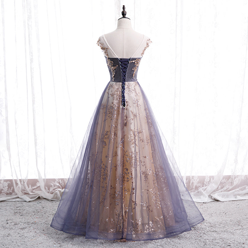Stylish tulle sequins long prom dress formal dress 8368
