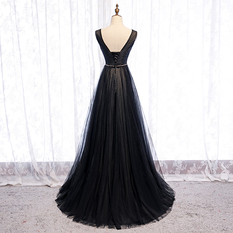 Robe de soirée longue en tulle noir 8267