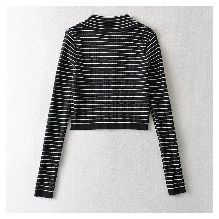 Design sense Lapel long sleeve sweater short sweater thin coat 7715