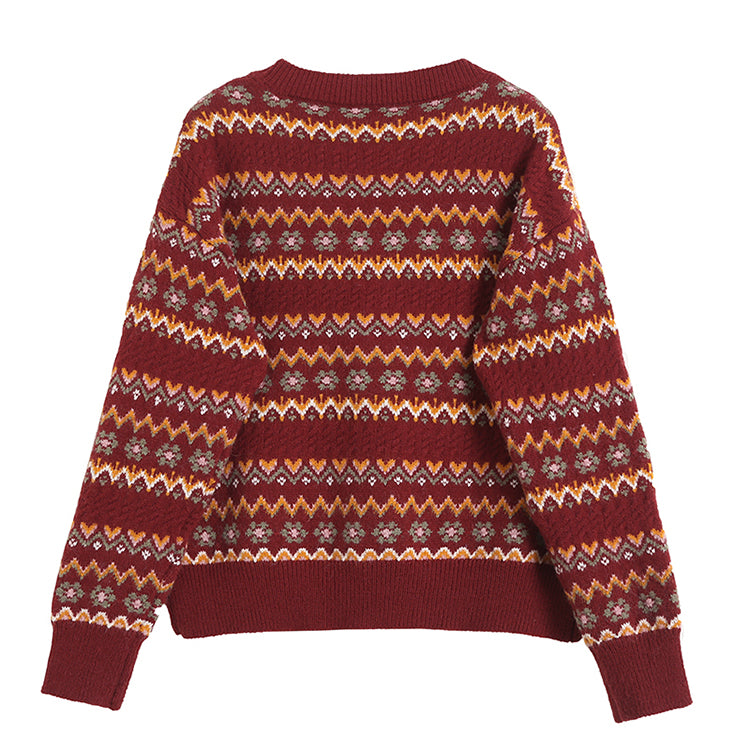 Mori jacquard striped sweater sweet aging cardigan jacket 7729