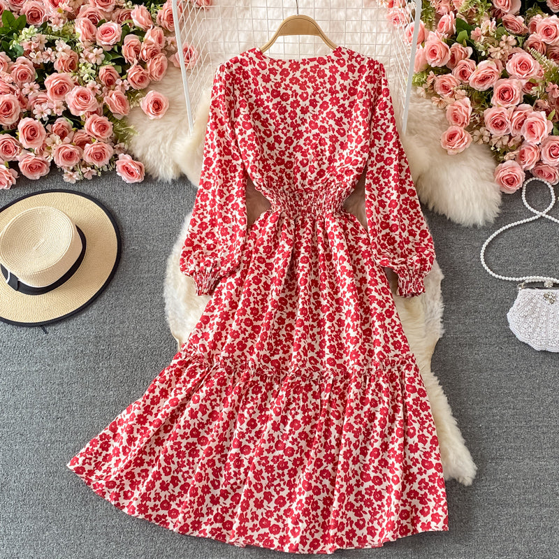 Süßes Blumenkleid mit langen Ärmeln Modekleid 443