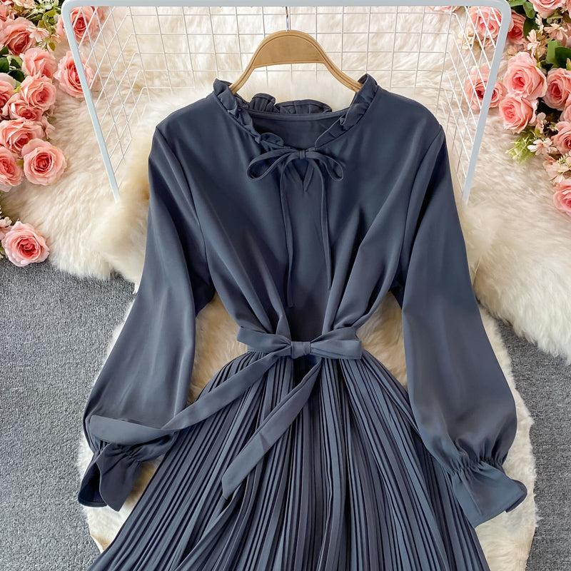 Hochwertiges A-Linien-Langarmkleid Modekleid 406