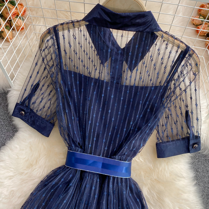 Blue A line short dress fashion dress 508