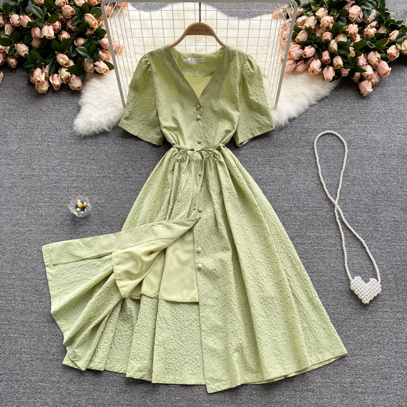 Simple v neck short dress fashion dress 563