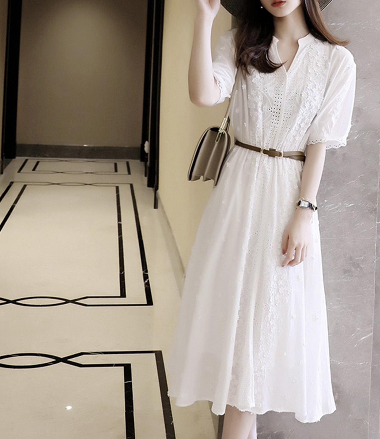 Elegant A line white cutout dress 585
