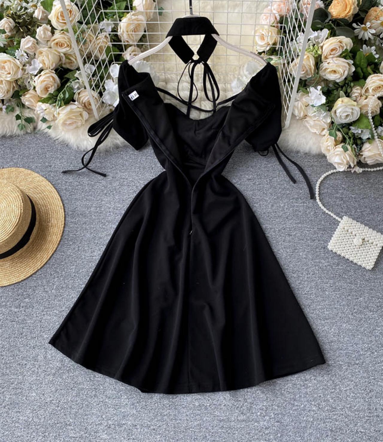 Black A line short dress fashion dress 650