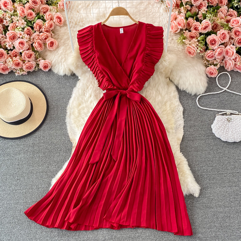 Süßes V-Ausschnitt, kurzes A-Linien-Modekleid 393