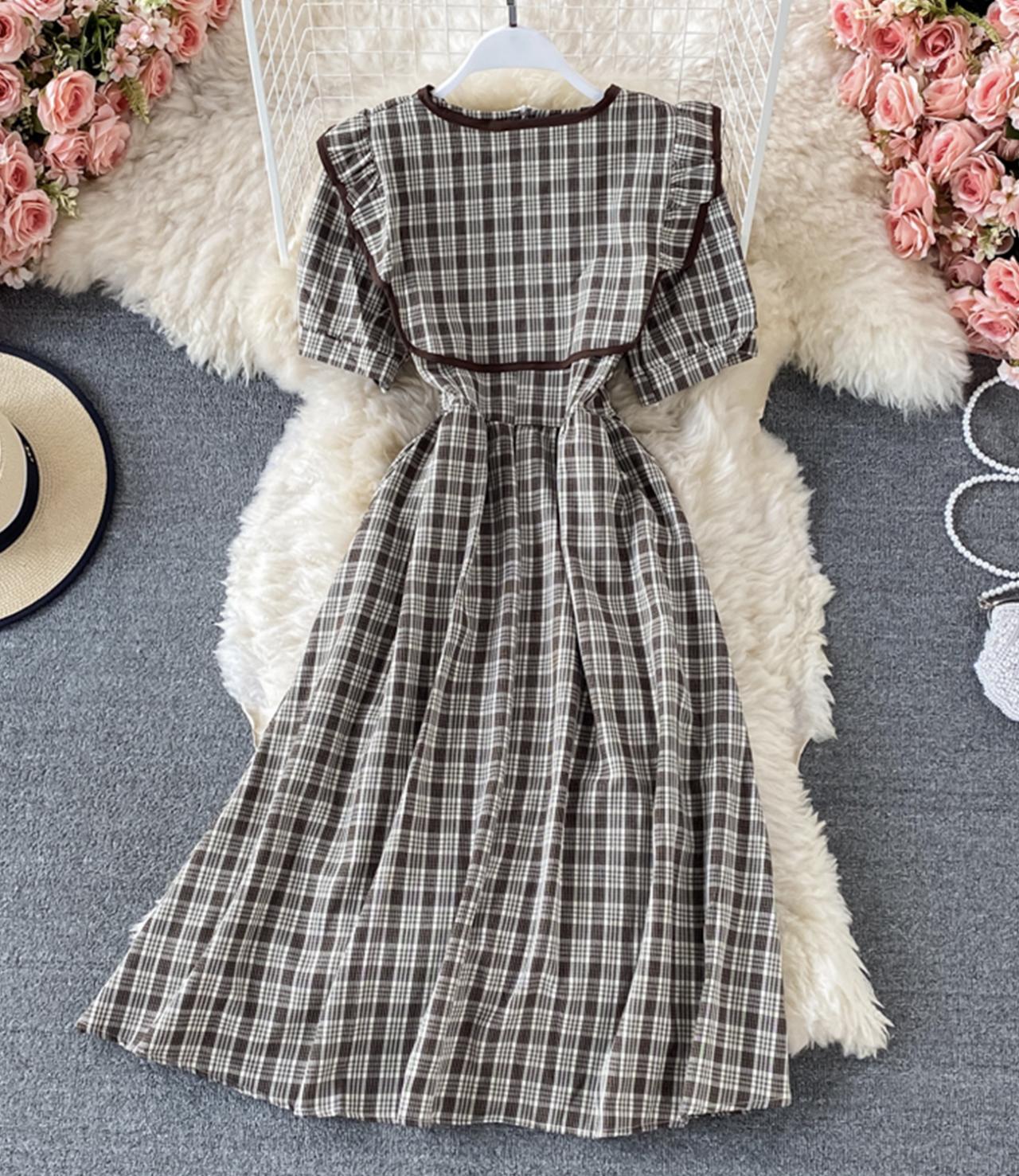 Cute A line plaid dress 671