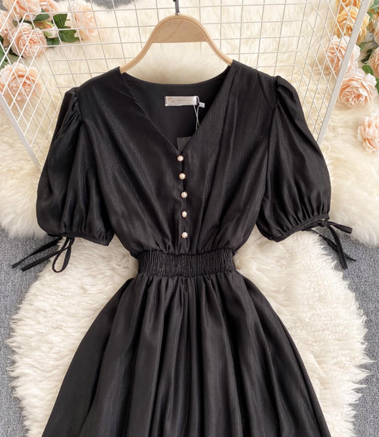Simple v neck short dress fashion dress 664