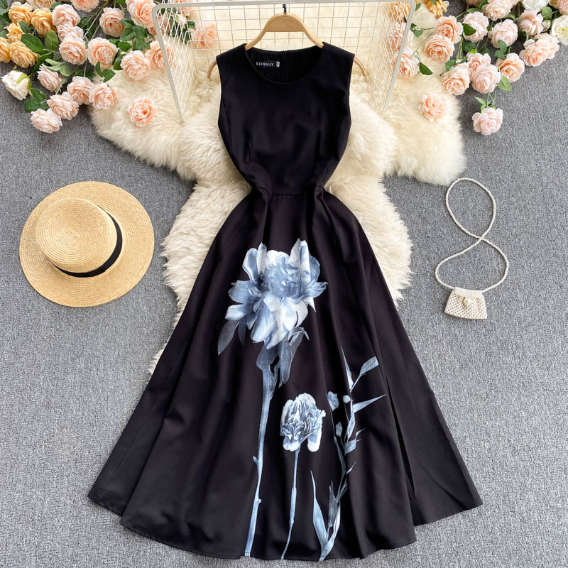Black round neck A line dress fashion dress 571