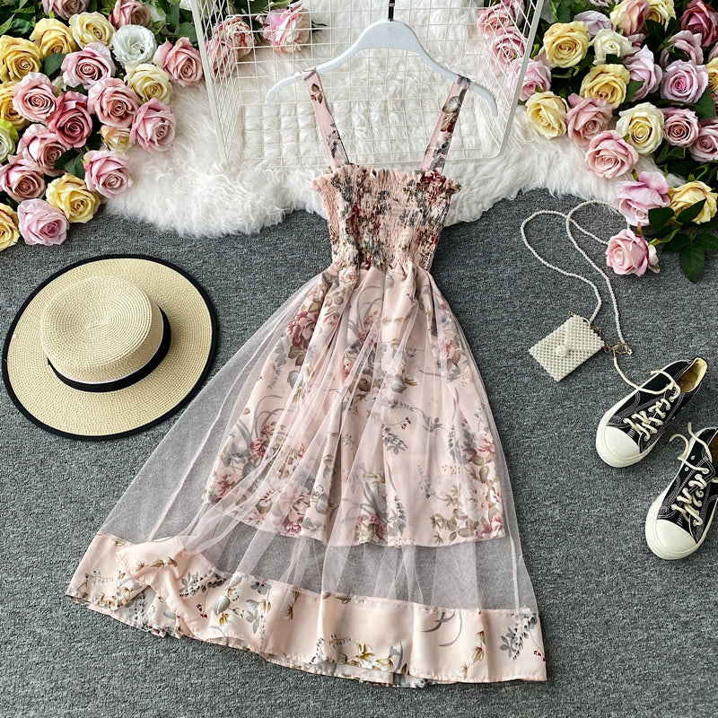 Cute floral A line short dress fashion dress 566