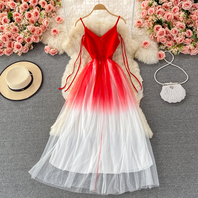 Cute gradient v neck tulle short dress fashion dress 453