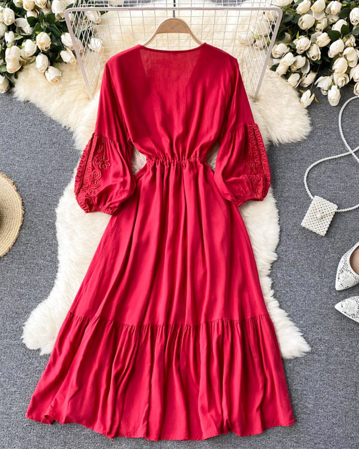 Stylish v neck lace long sleeve dress fashion dress 588