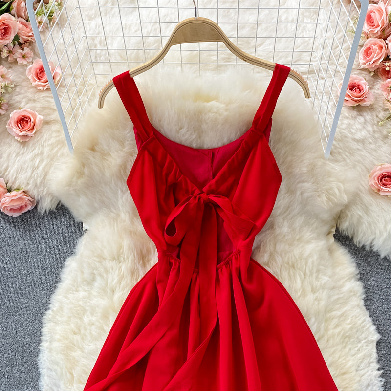 Red chiffon short A line dress fashion dress 452