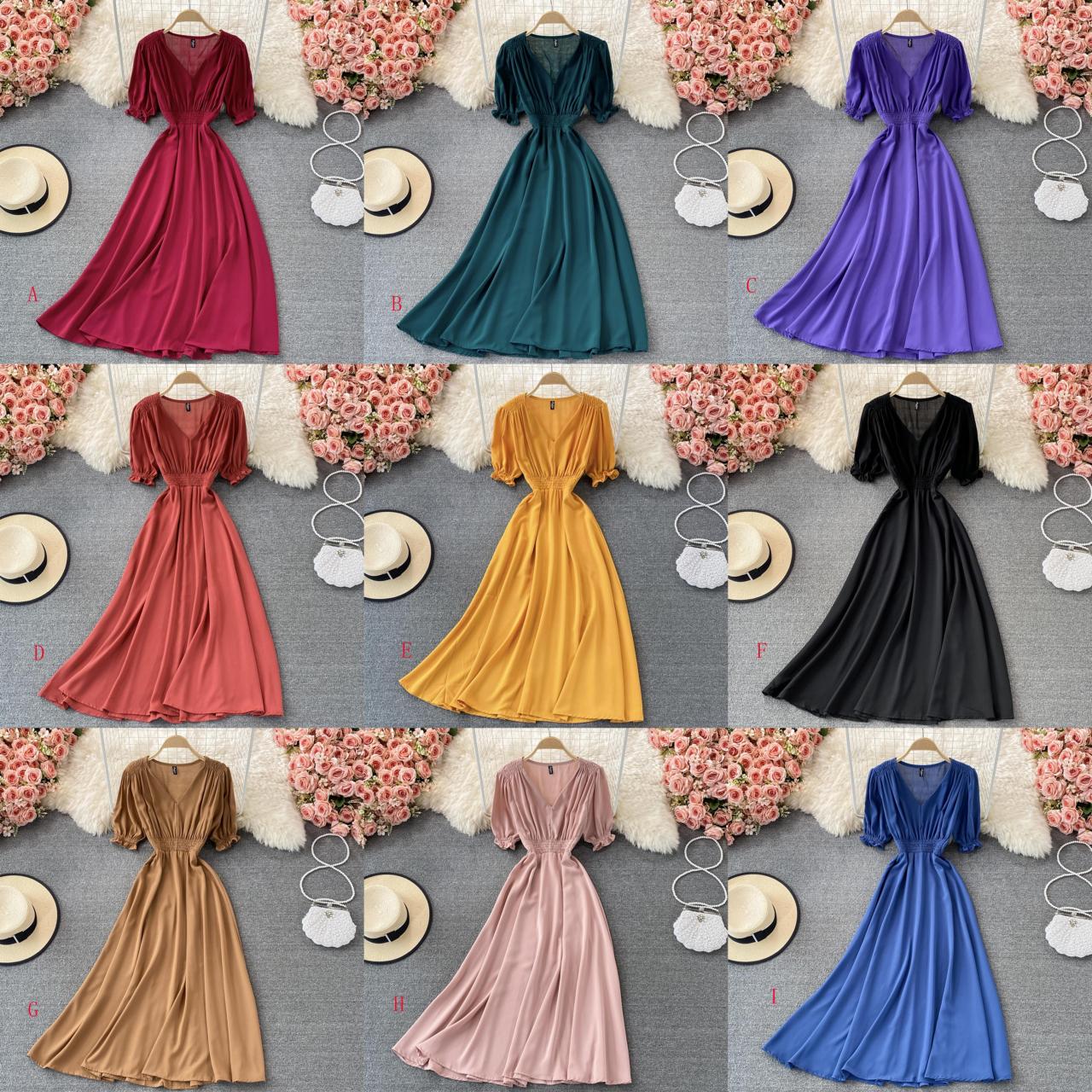 Simple v neck chiffon short dress A line dress 457