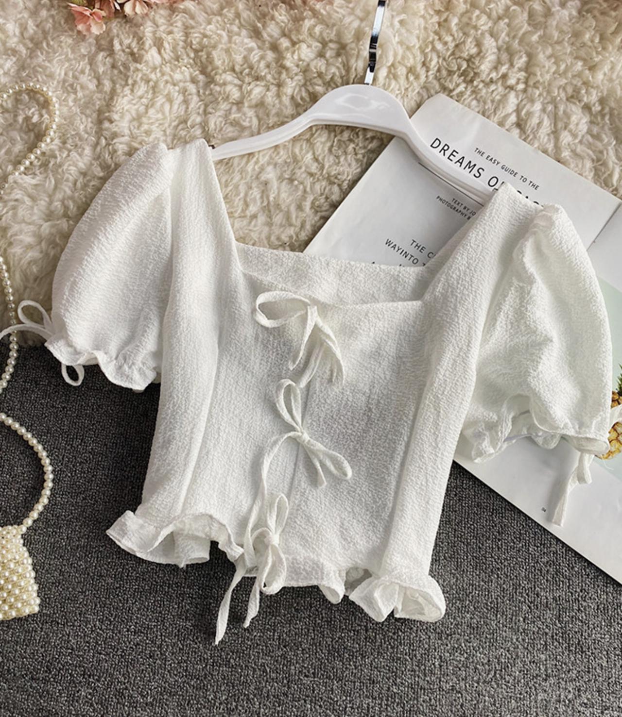 Weiße Spitzentops Langarmshirts 346