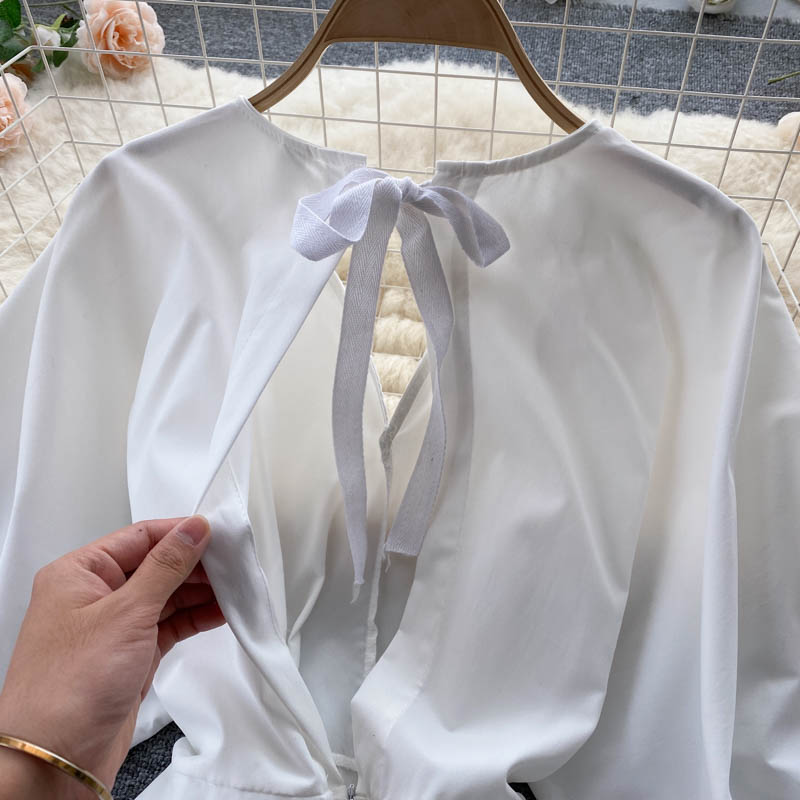 Weißes A-Linien-Kleid mit V-Ausschnitt, modisches Kleid 412