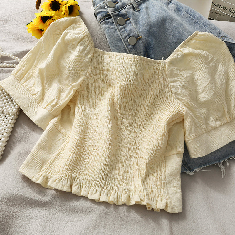 Cute lace up short sleeve top crop tops 296