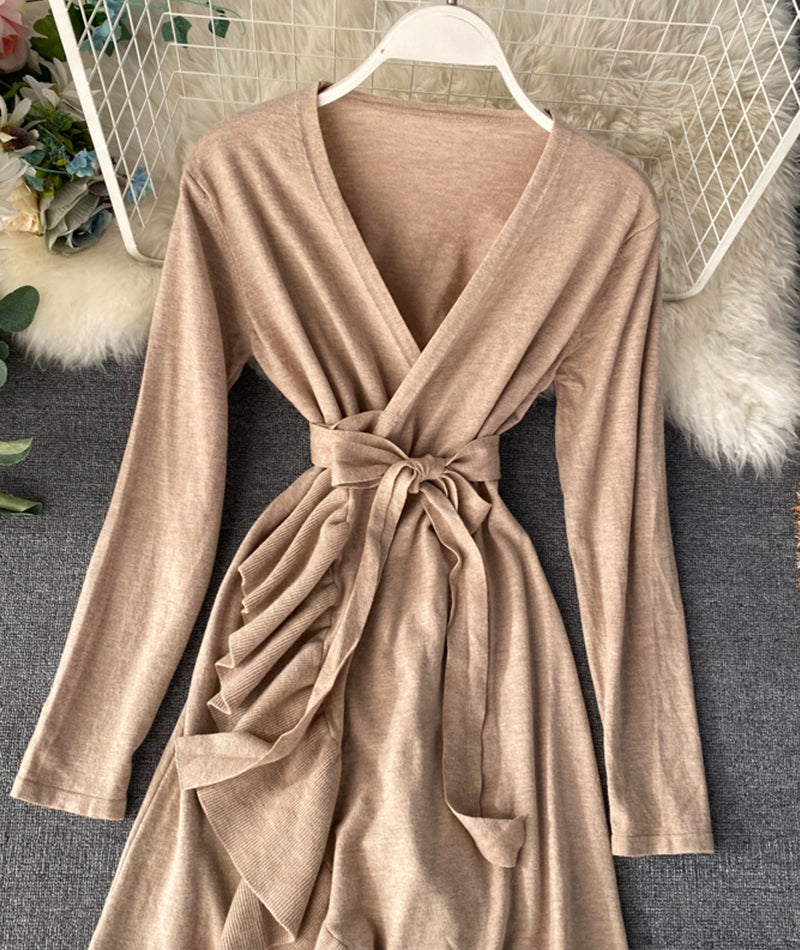 A line v neck long sleeve dress 203
