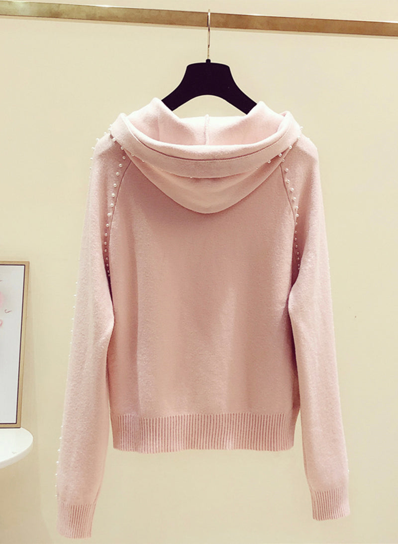 Rosa Langarm-Pullover Rundhals-Kapuzenpullover 242