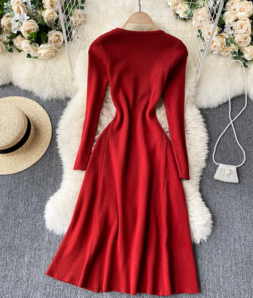 Cute A line long sleeve sweater dress 176